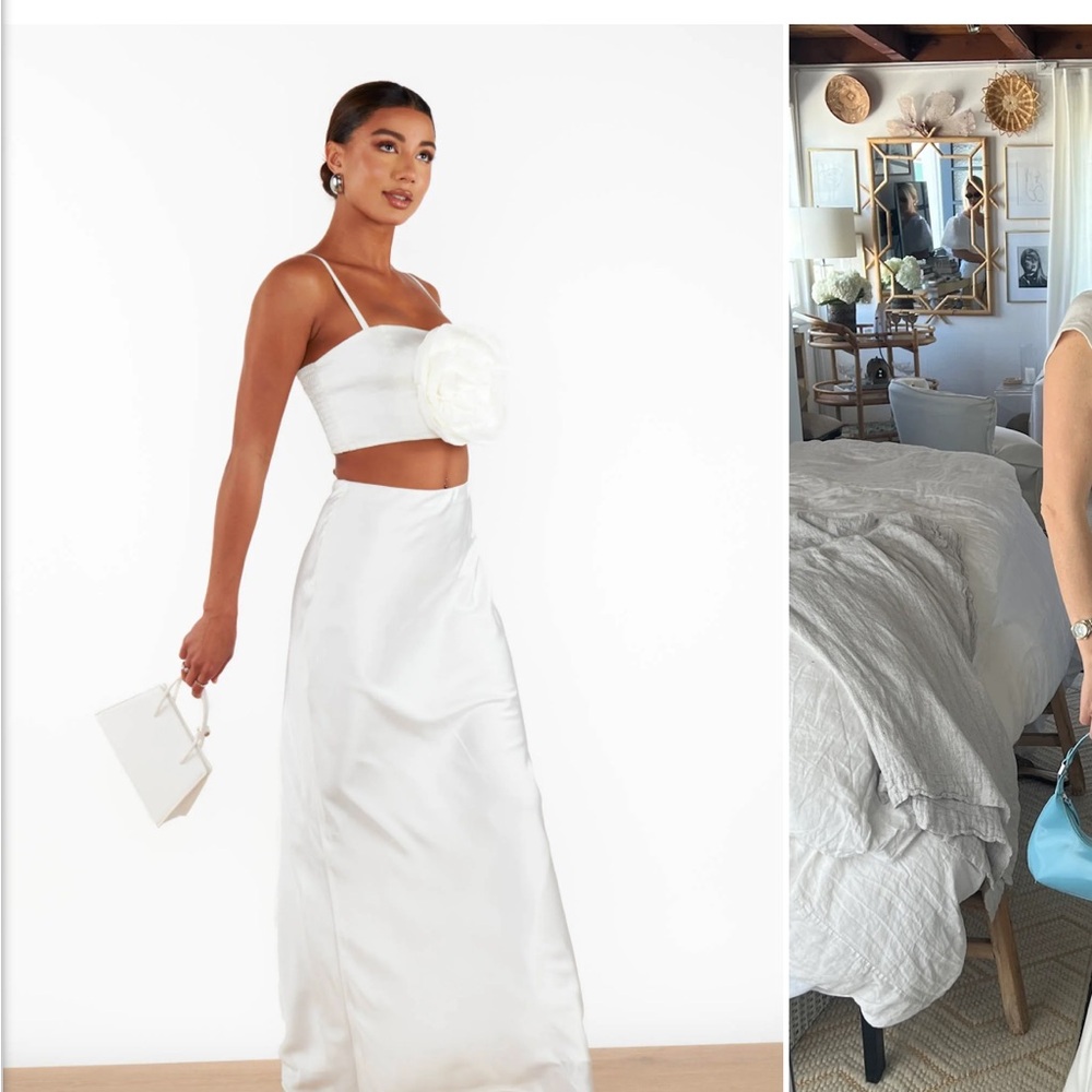 Show Me Your MuMu White Two-Piece Maxi Set with Floral Applique - Picture 2 of 4